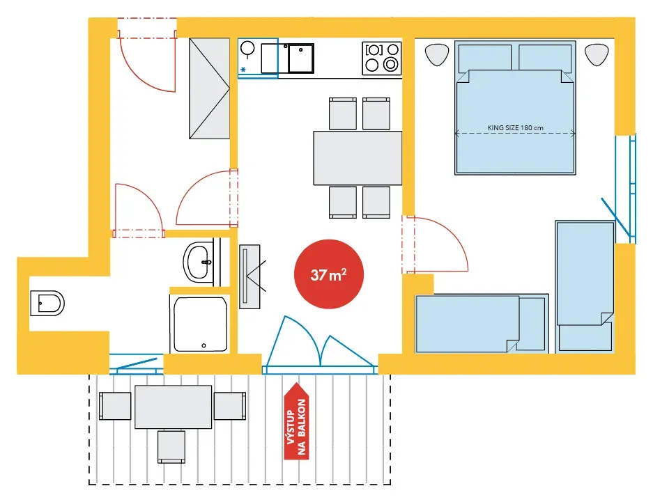 Půdorys - S balkonem: Rodinný apartmán Standard